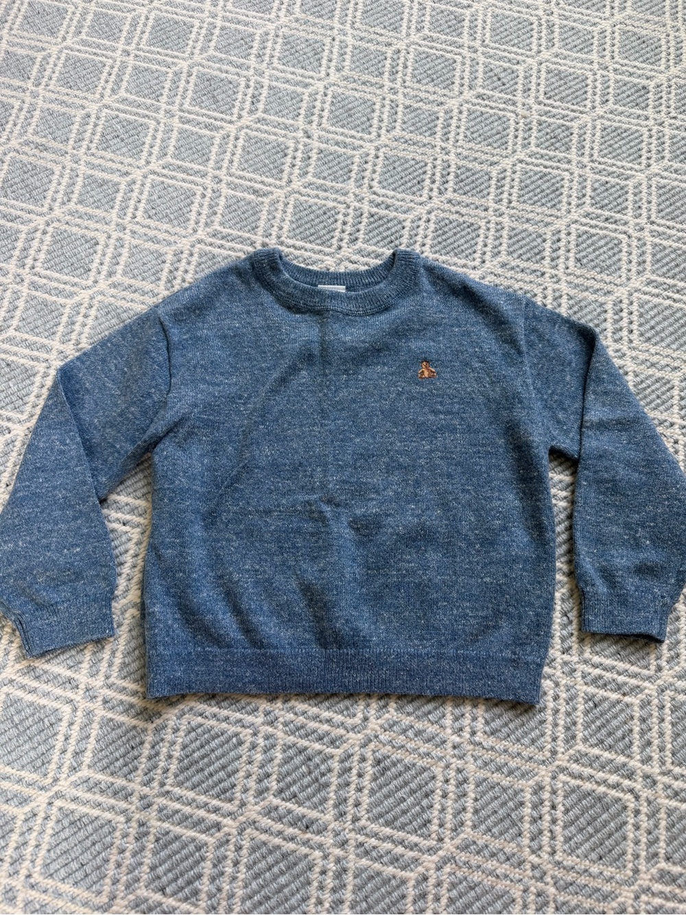 GAP Boy Heather Blue Crewneck Sweater with Bear chest patch